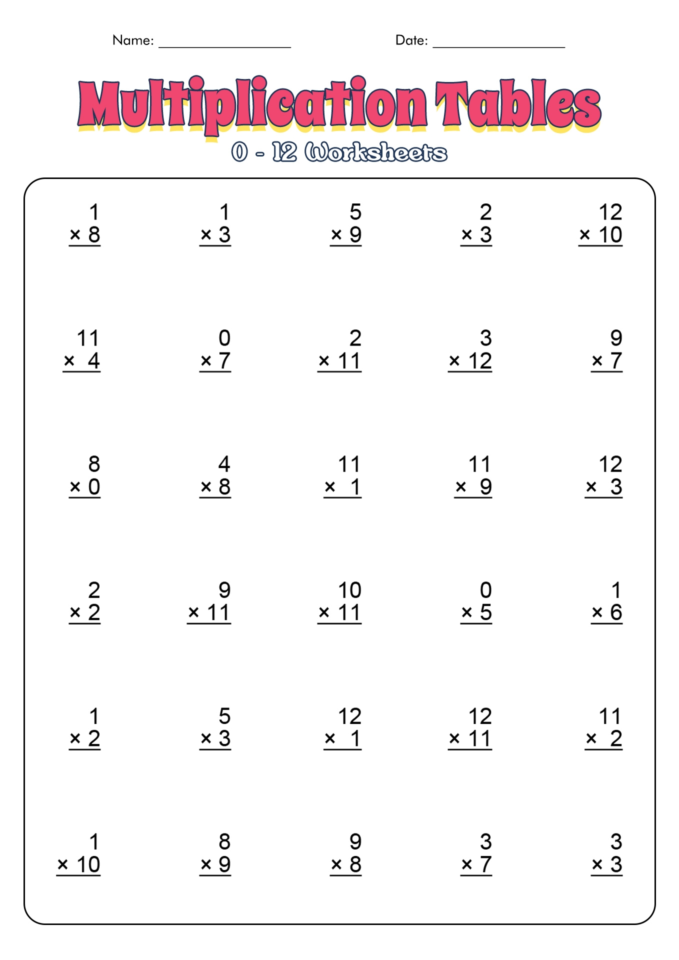 1 Through 12 Multiplication Worksheets MultiplicationWorksheets