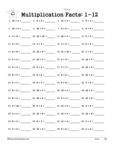 1 Through 12 Multiplication Worksheets