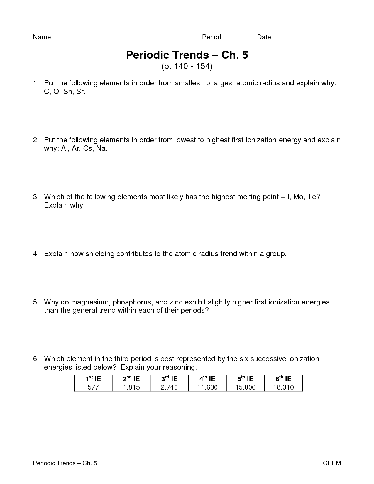 10 Periodic Table Trends Worksheet Answers Worksheets Decoomo