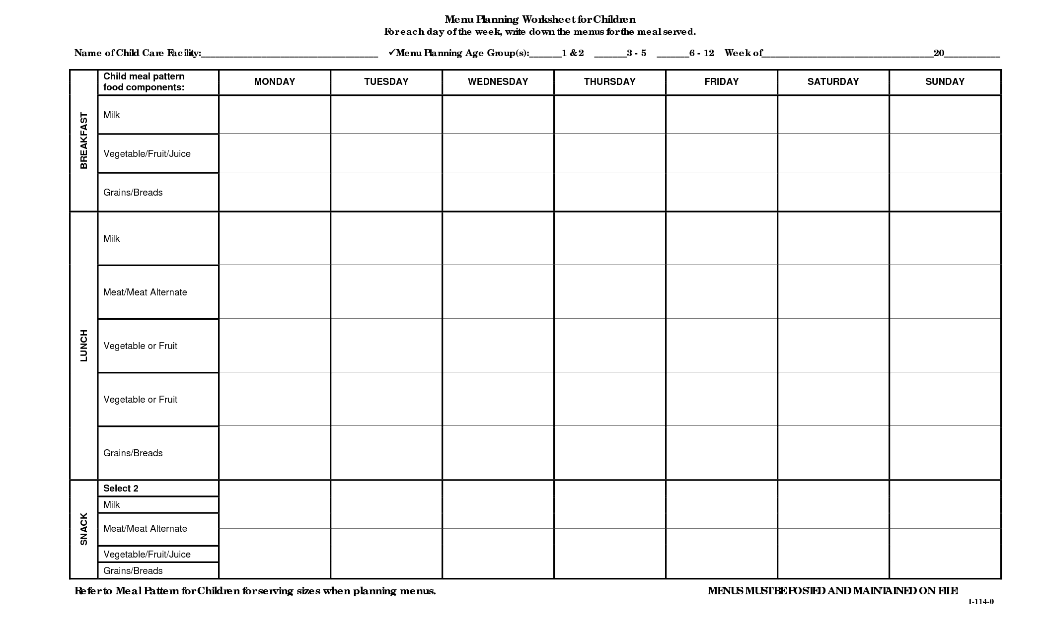 menu planning worksheet