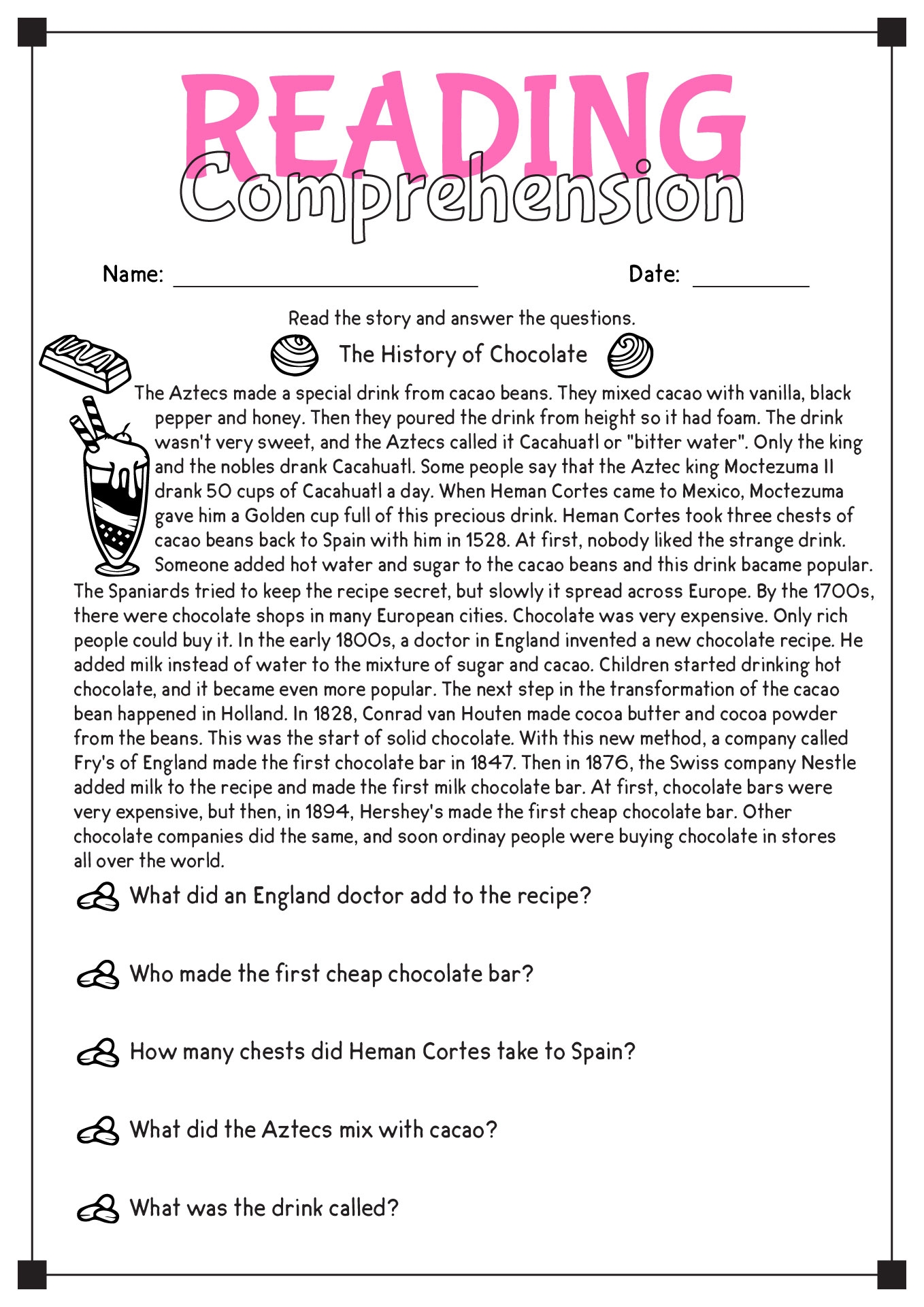 reading comprehension worksheets 7th grade