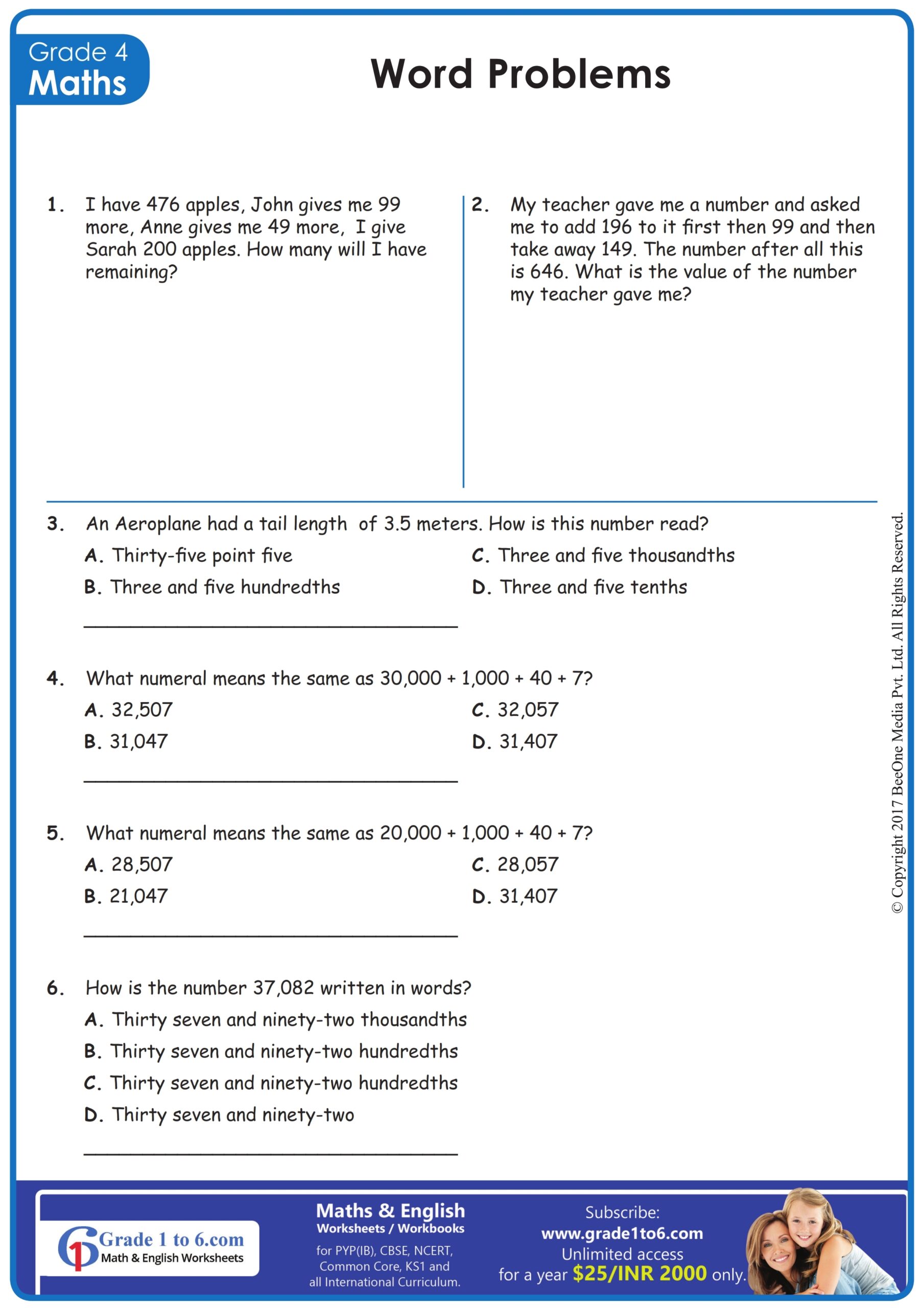 place value worksheets for 4th graders