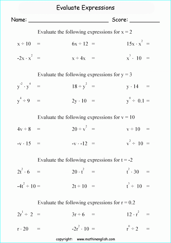 50 Evaluating Algebraic Expressions Worksheet Pdf Chessmuseum 