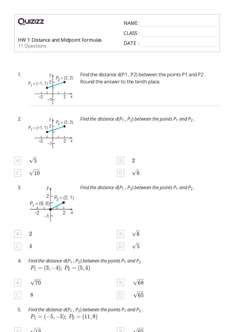 50 Midpoint Formula Worksheets On Quizizz Free Printable 
