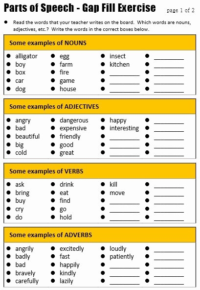 50 Nouns Verbs Adjectives Worksheet Chessmuseum Template Library