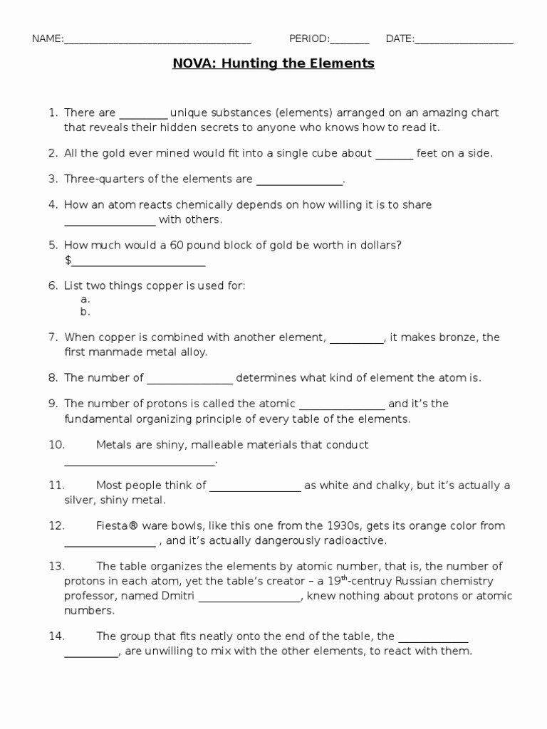 50 Nova Hunting The Elements Worksheet Chessmuseum Template Library