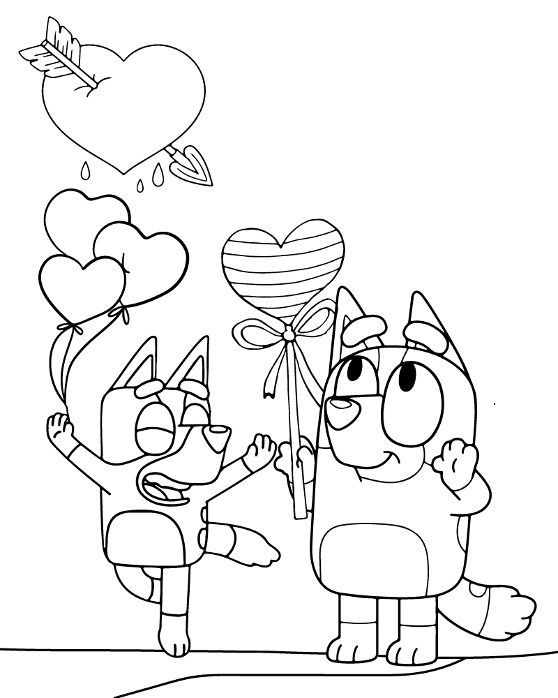 Bluey Valentines Coloring Page