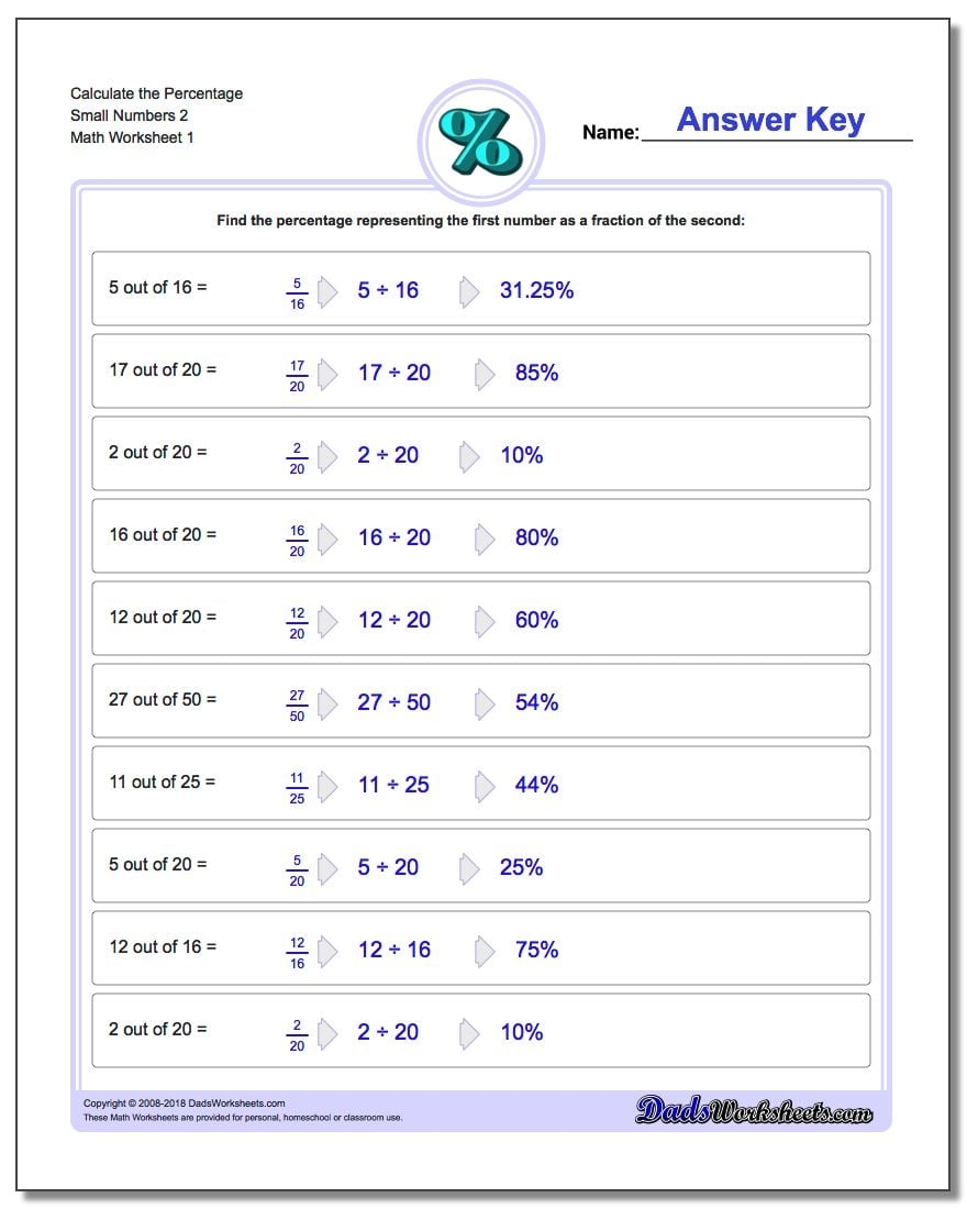 percentages worksheets