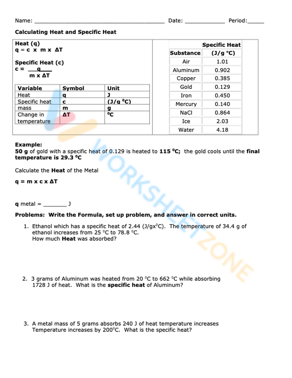 Calculating Specific Heat Worksheet Worksheet Worksheets Library