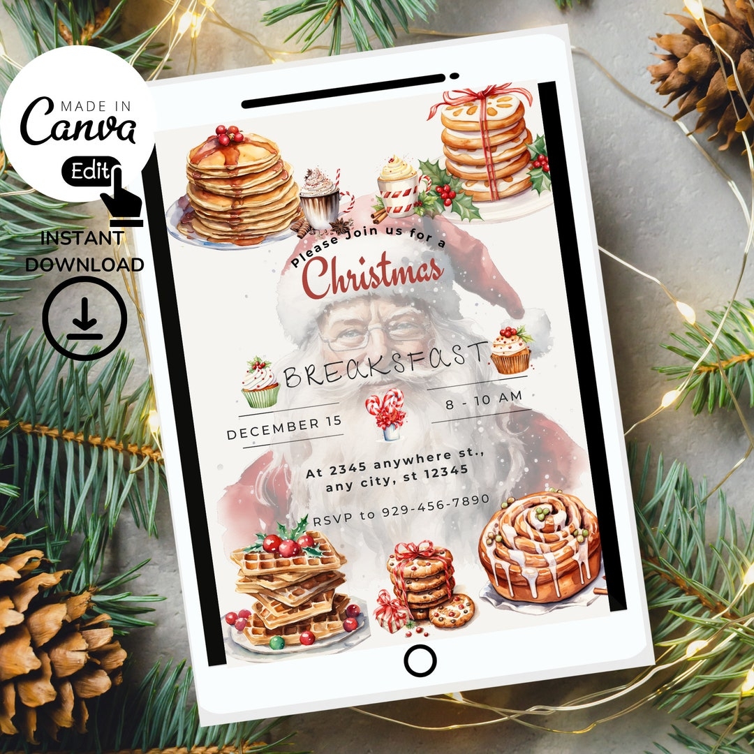 Christmas Breakfast Invitation Template Church School Pto Etsy