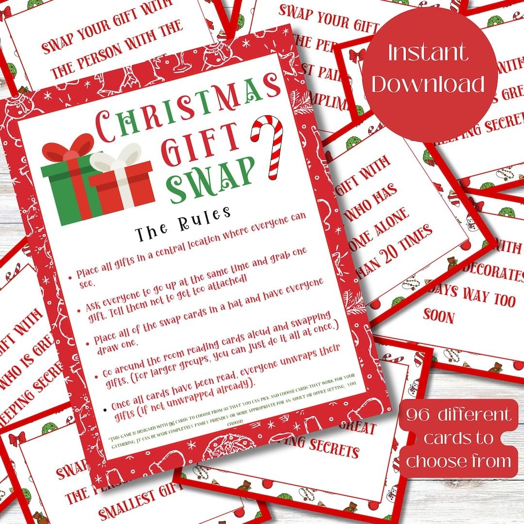 Christmas Gift Exchange Game Cards Holiday Party Swap Game Gift Swap 