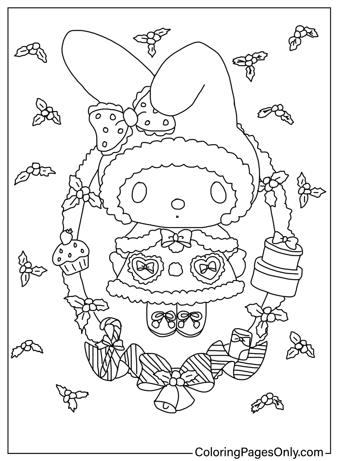 Christmas My Melody Coloring Page Free Printable Coloring Pages