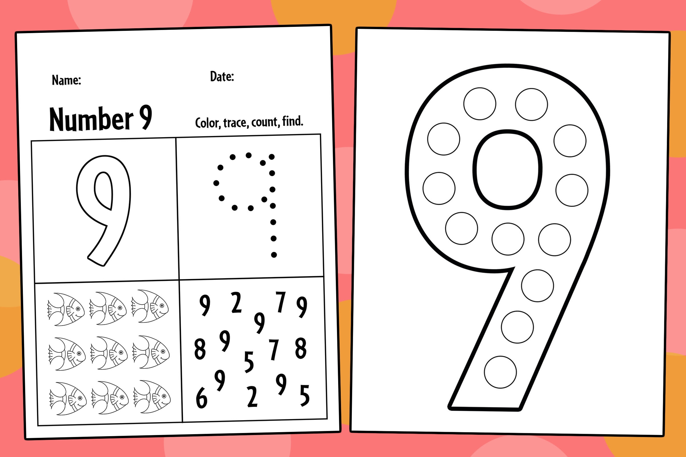 Color The Number 9 Preschool Number Worksheet Worksheets Library