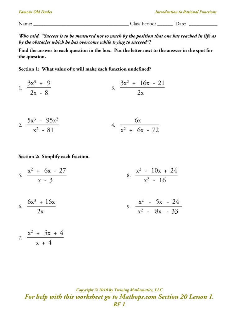 Complex Rational Expressions Worksheet Pdf Function Worksheets
