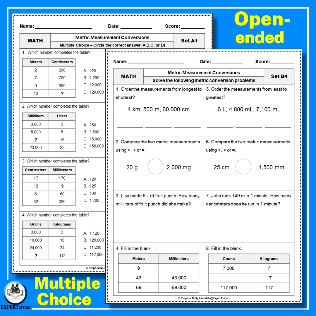 Converting Between Common Metric Length Mass And Volume Units A 