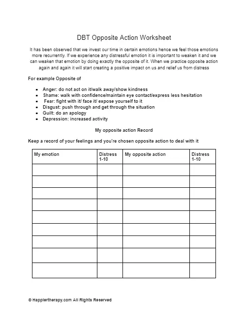 DBT Opposite Action Worksheet HappierTHERAPY