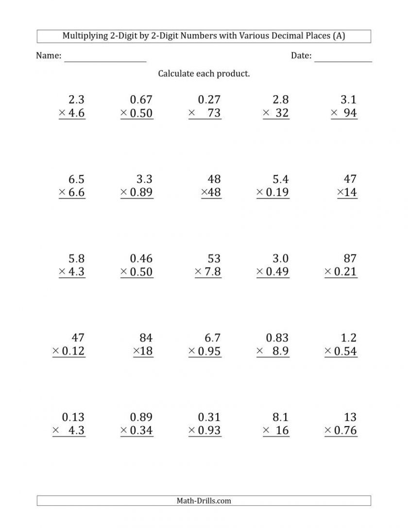 Decimal Multiplication Worksheets Grade 6 Multiplication Worksheets