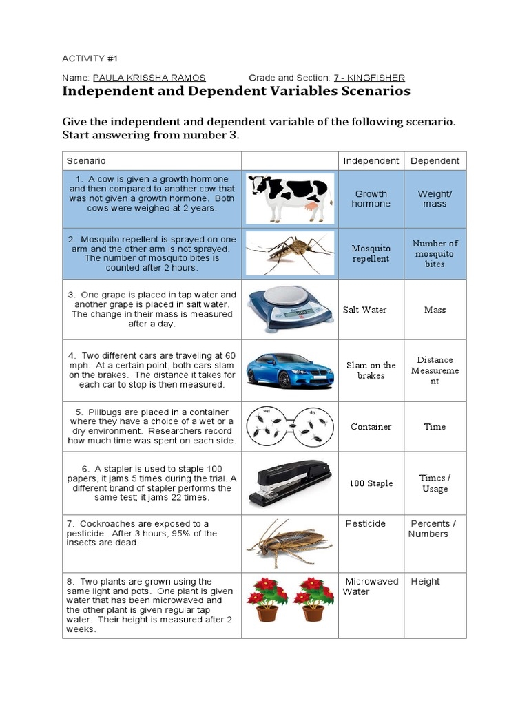 independent dependent variable worksheet