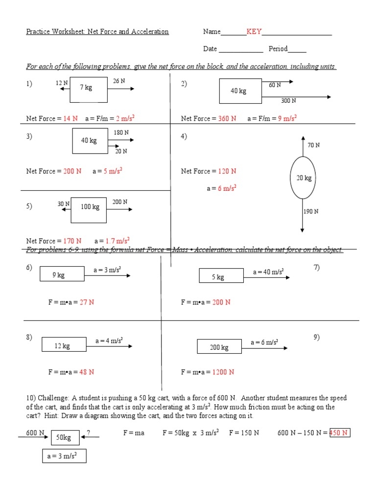 DOC Net Force And Acceleration Practice Worksheet 1 Raphael 