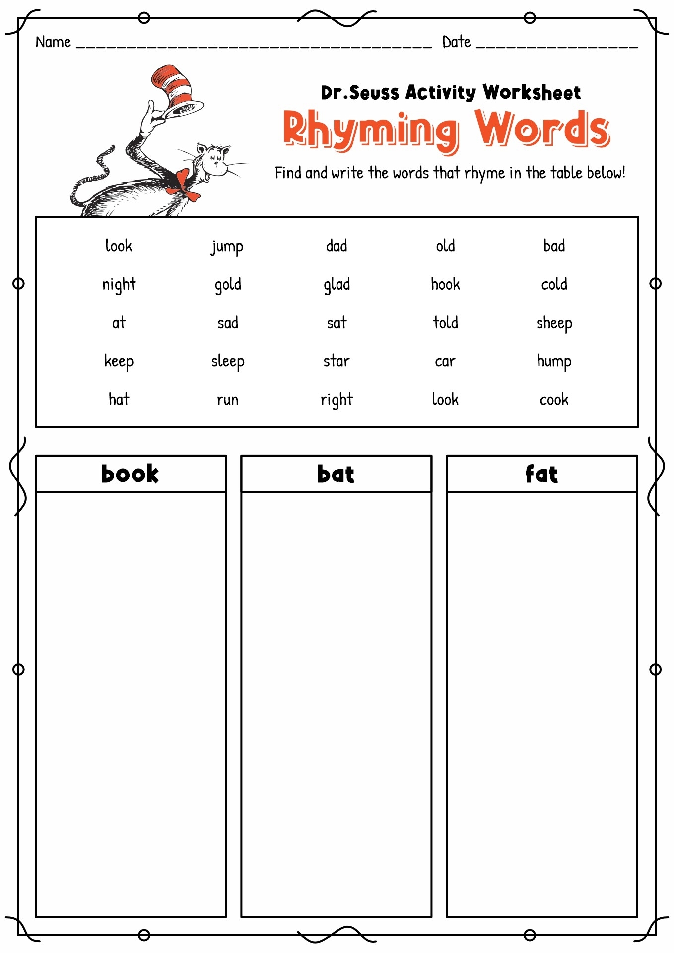 dr seuss worksheets