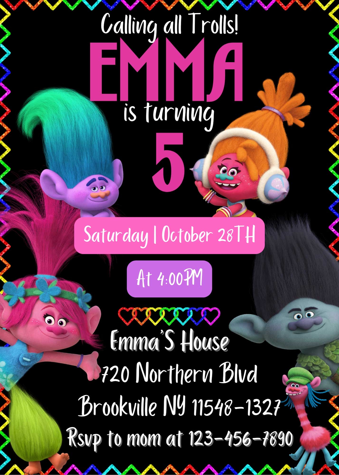 trolls birthday invitation template