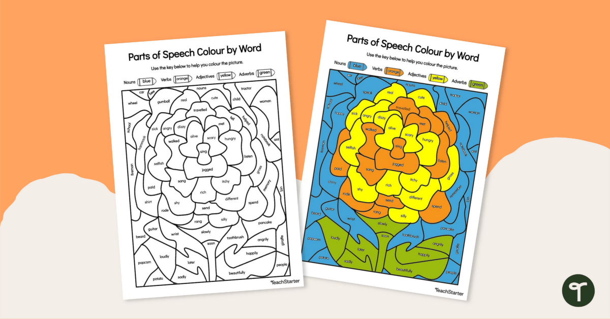 Fall Color By Part Of Speech Worksheet Nouns Verbs Adjectives 