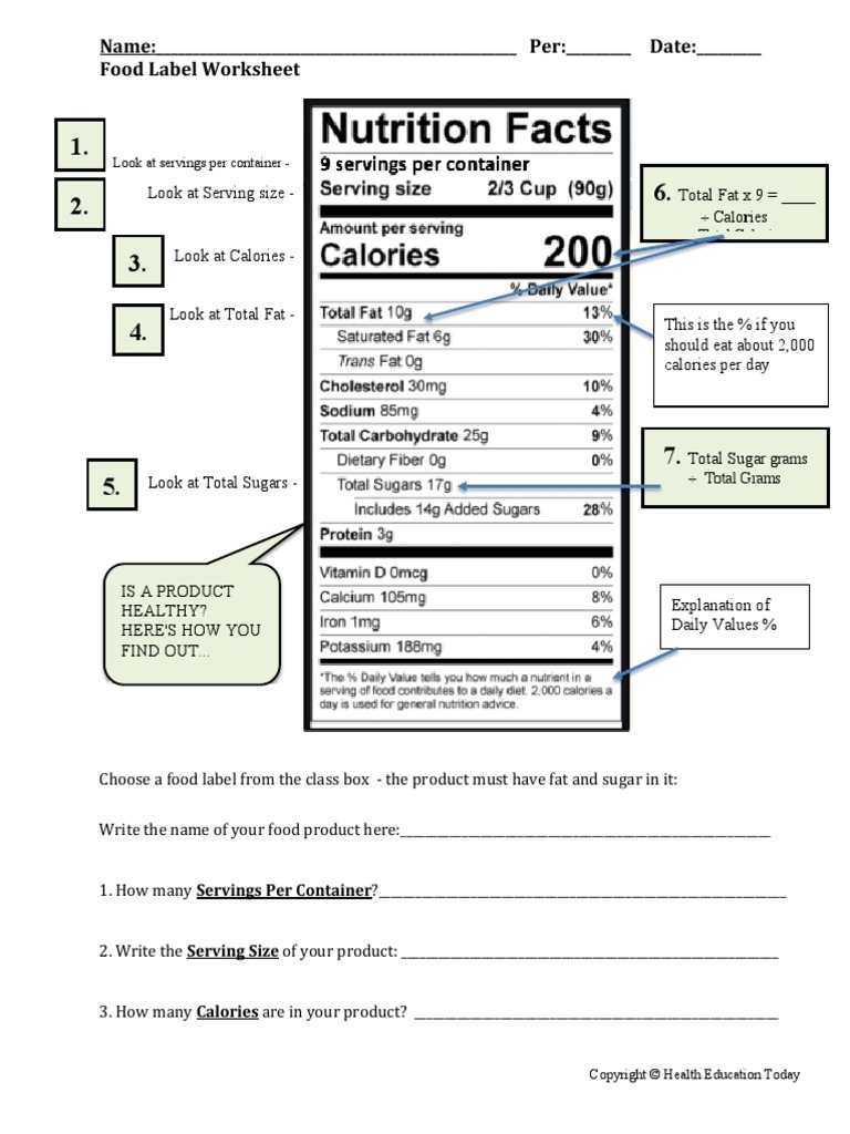 Food Label Worksheet PDF Fat Calorie Worksheets Library