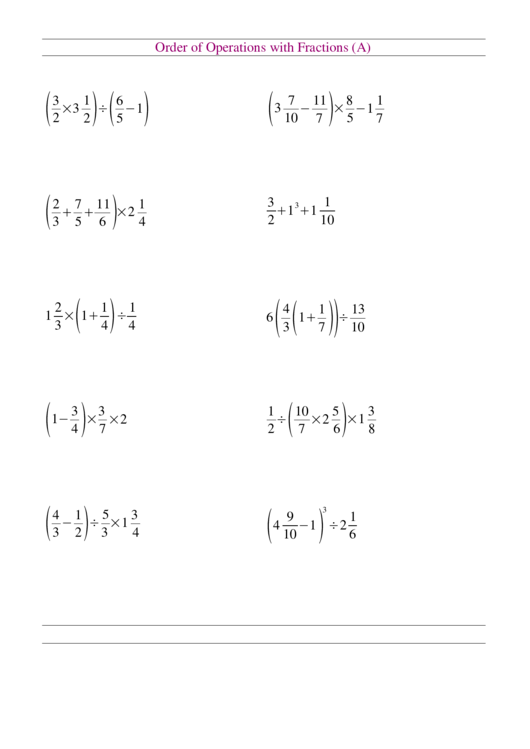 Fraction Order Of Operations Worksheet Order Of Operation Worksheets