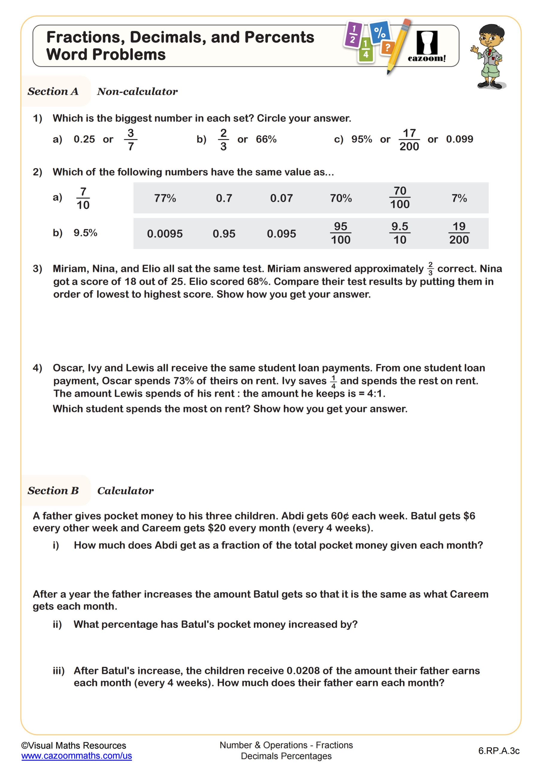 Fractions Decimals And Percentages Word Problems KS3 Teachit
