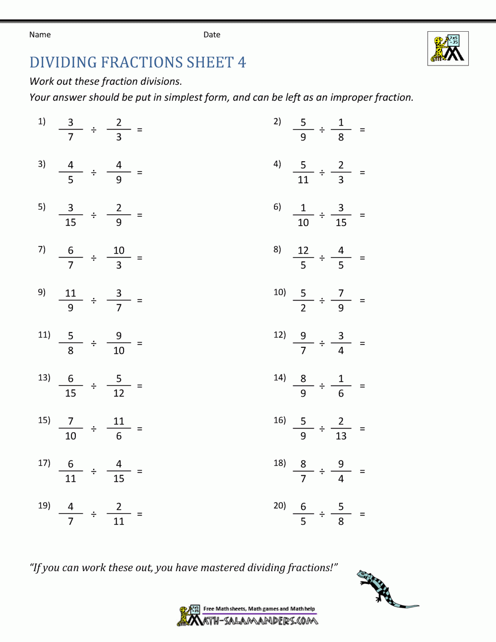 multiplication and division of fractions worksheets