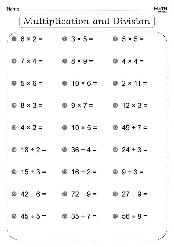 Free Multiplication And Division Worksheets Grade 3 Download Free 