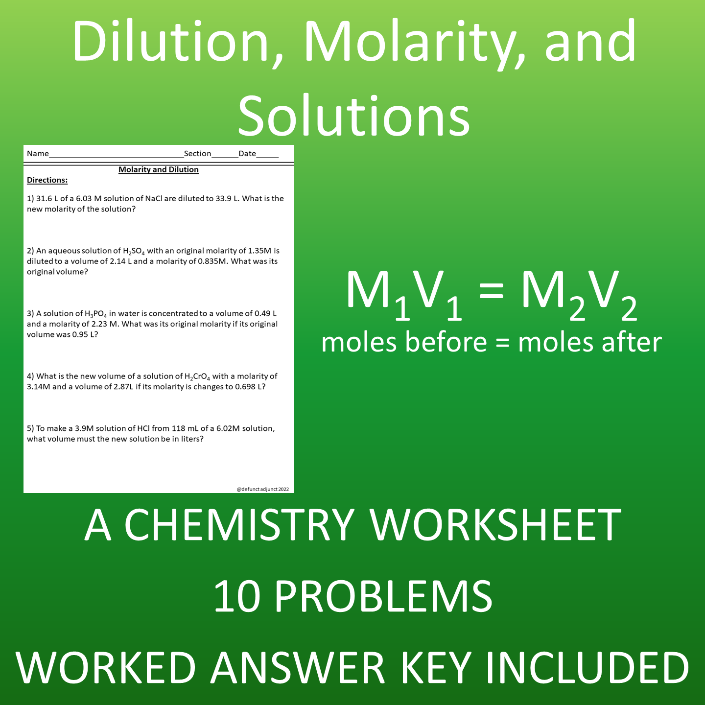 molarity worksheet