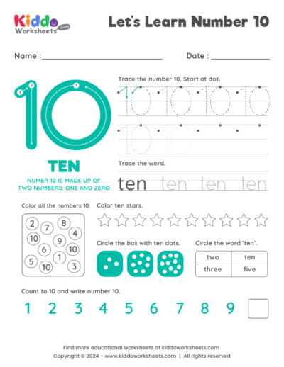 Free Printable Number 10 Worksheet Kiddoworksheets