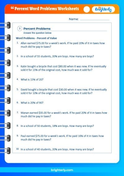percent word problems worksheet