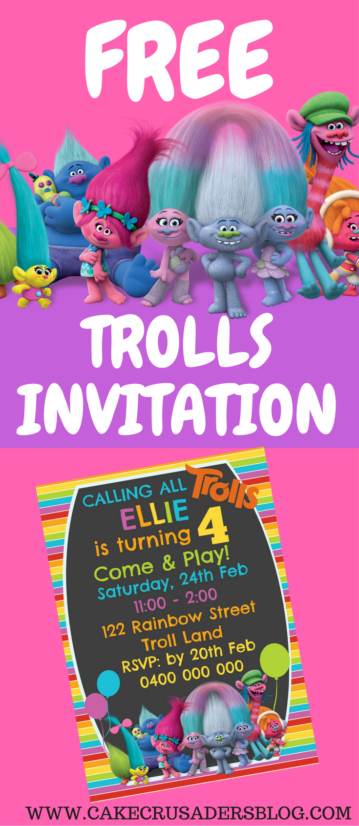 trolls free invitation template