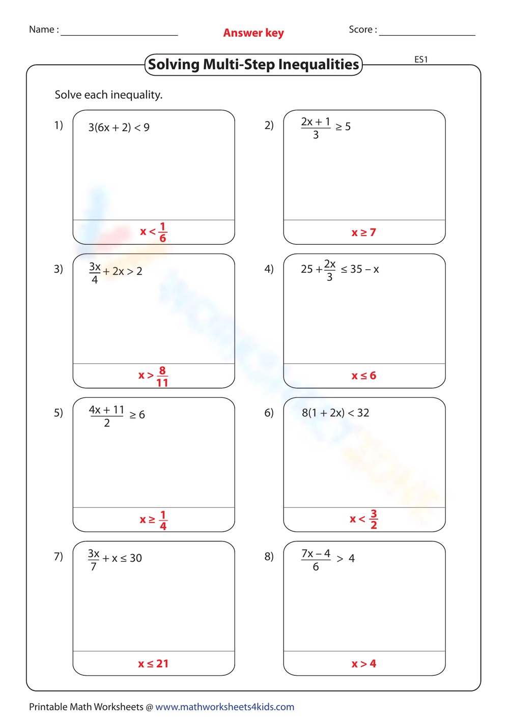 multi step inequalities worksheet