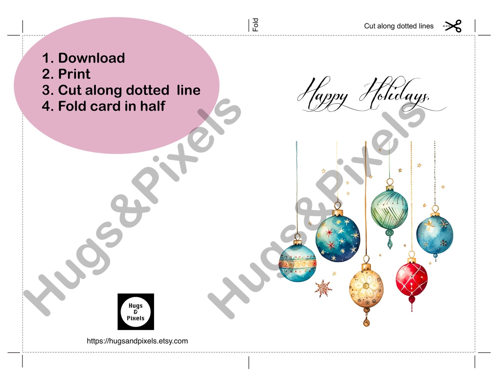 Happy Holidays Printable Card Printable Holidays Card Digital Holiday 