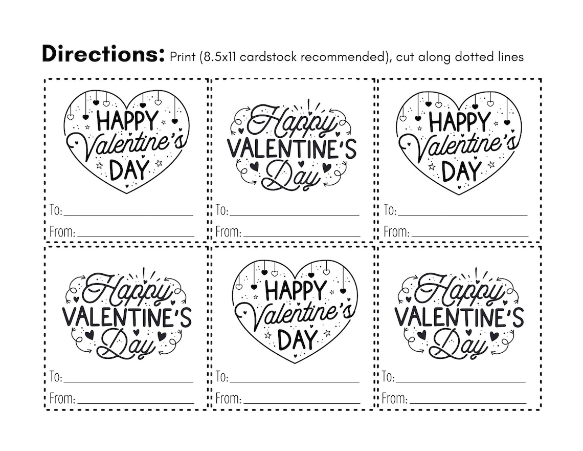 Happy Valentine 39 s Day Printable Cards Black And White Etsy