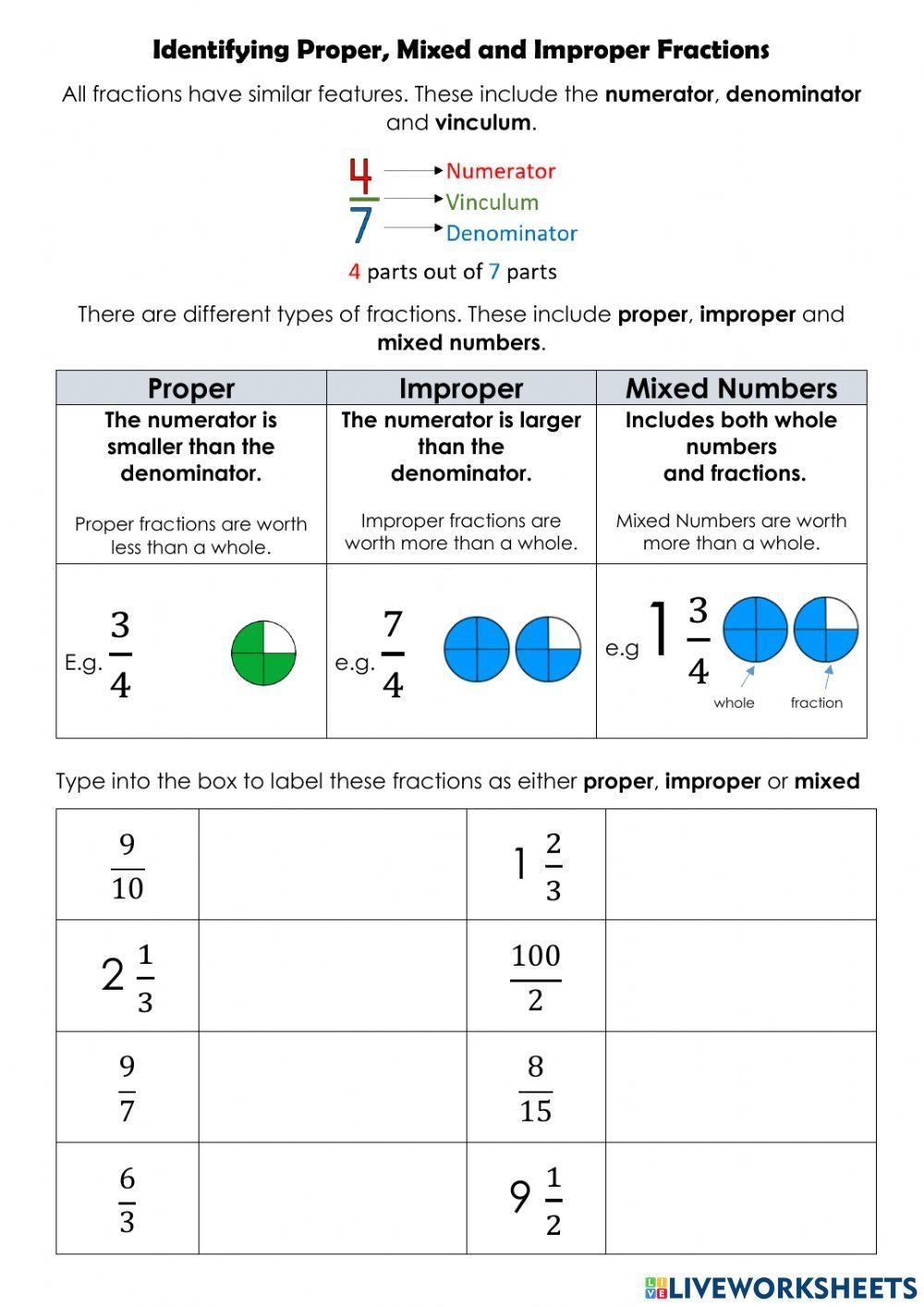 IMPROPER FRACTIONS TO MIXED NUMBERS SHEET 2 Fractions Worksheets 