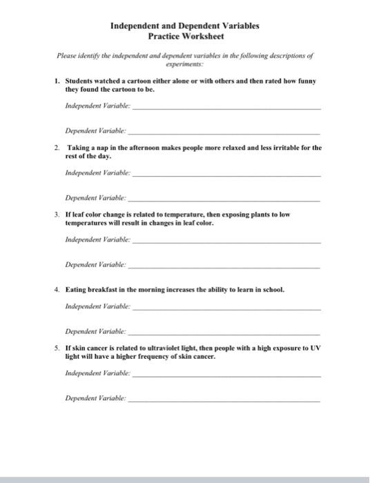 Independent Versus Dependent Variables Teaching Science 