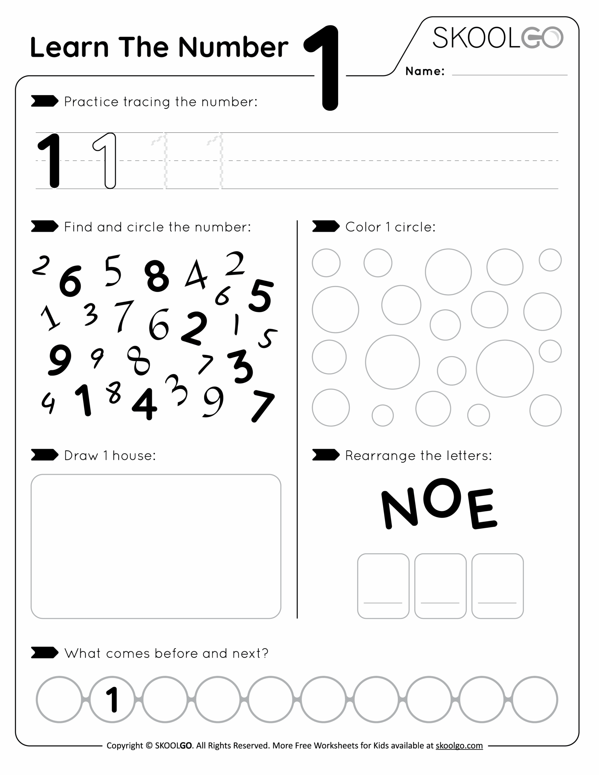 Kids Learning Material Worksheet For Learning Numbers Number 1 