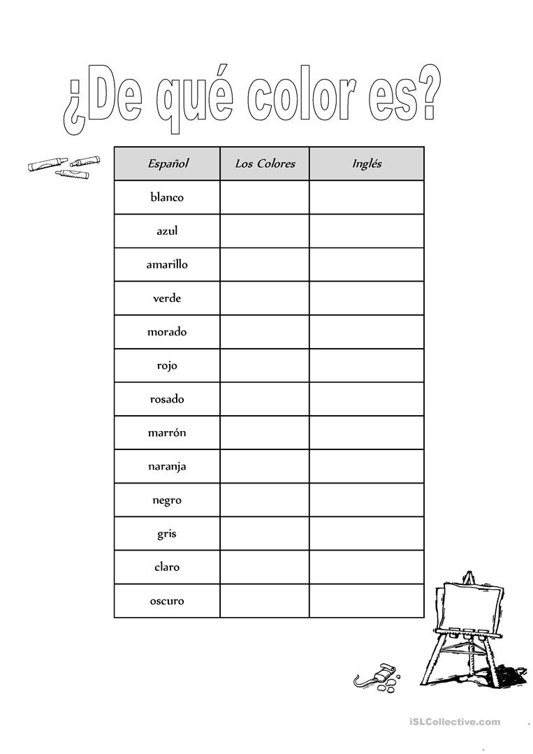 Los Colores En Espanol Worksheets
