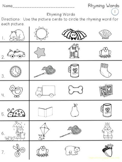 kindergarten worksheets rhyming words