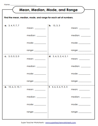 mean median mode worksheet