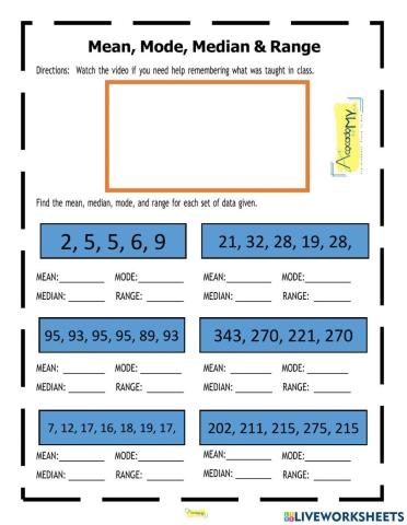 mean mode median and range worksheet