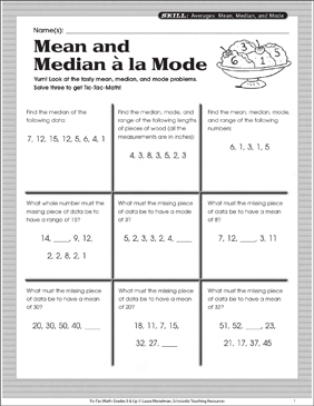 mean median mode range worksheets