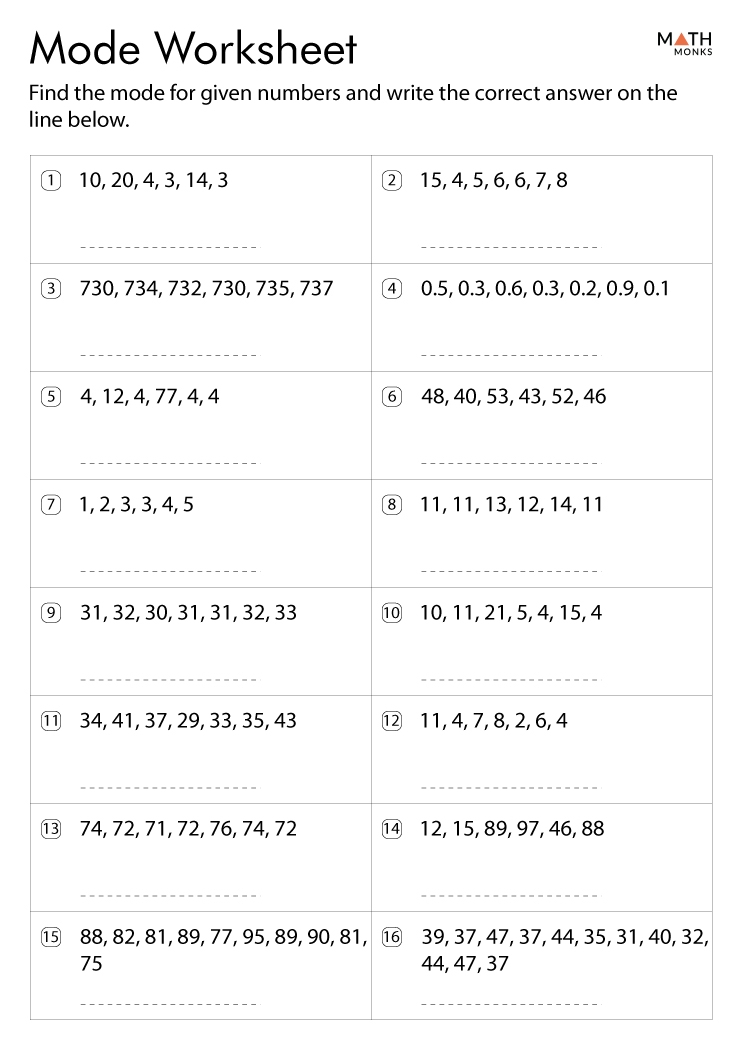 Mean Median Mode Range Worksheets Math Monks
