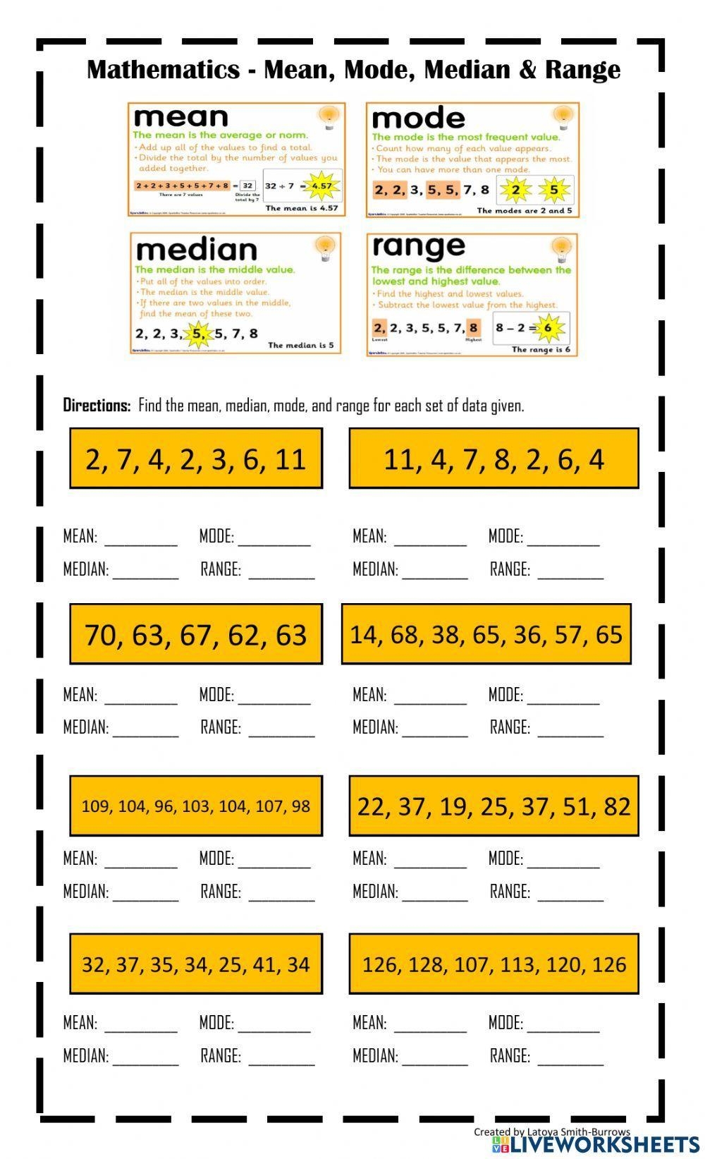Mean Median Mode Range Worksheets Worksheets Library