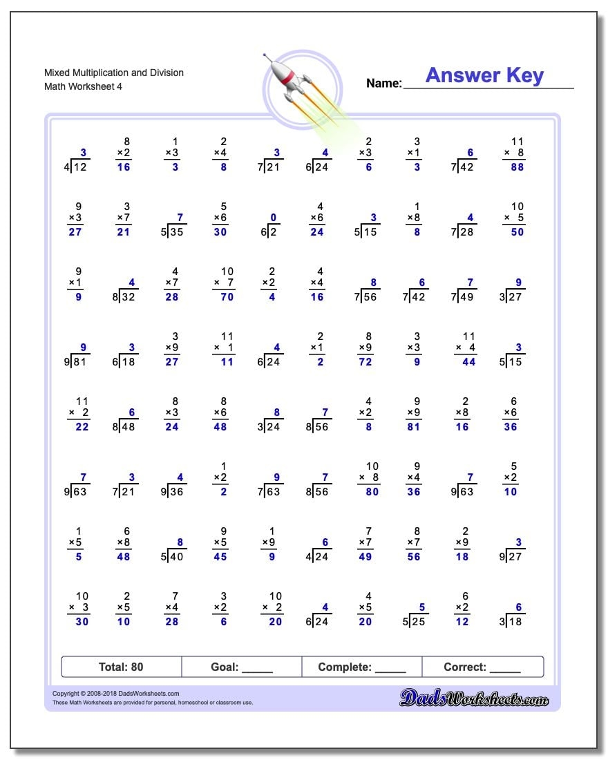 mixed multiplication and division worksheets