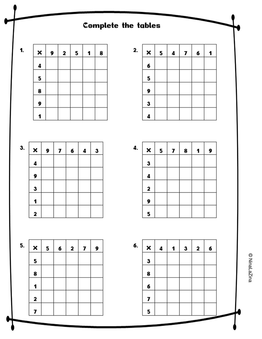 mixed multiplication worksheets